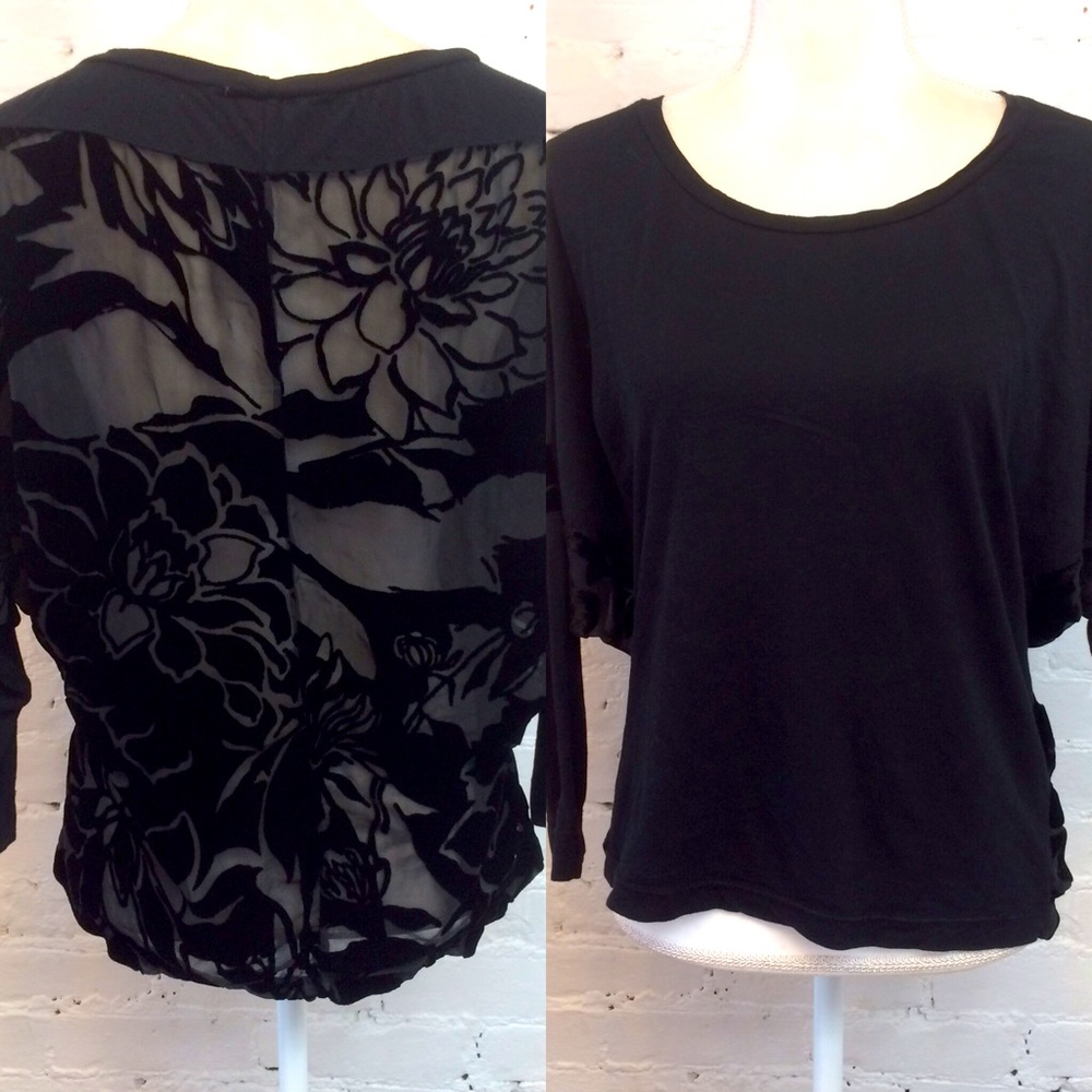 Language raglan sleeve burnout jersey top black m